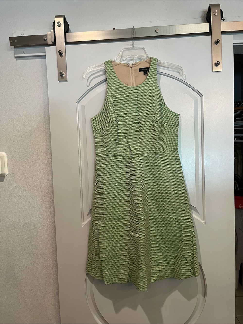 Banana Republic spring Green Textured woven Mini Fit-and-Flare Dress. So cute!